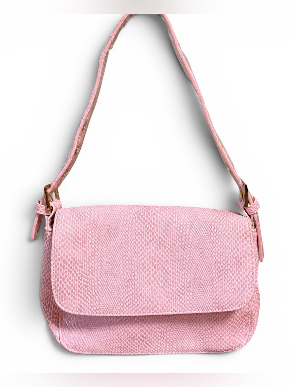 Isa Dora Peachy Pink Reptile Embossed Flap Bag Adjustable Shoulder Strap